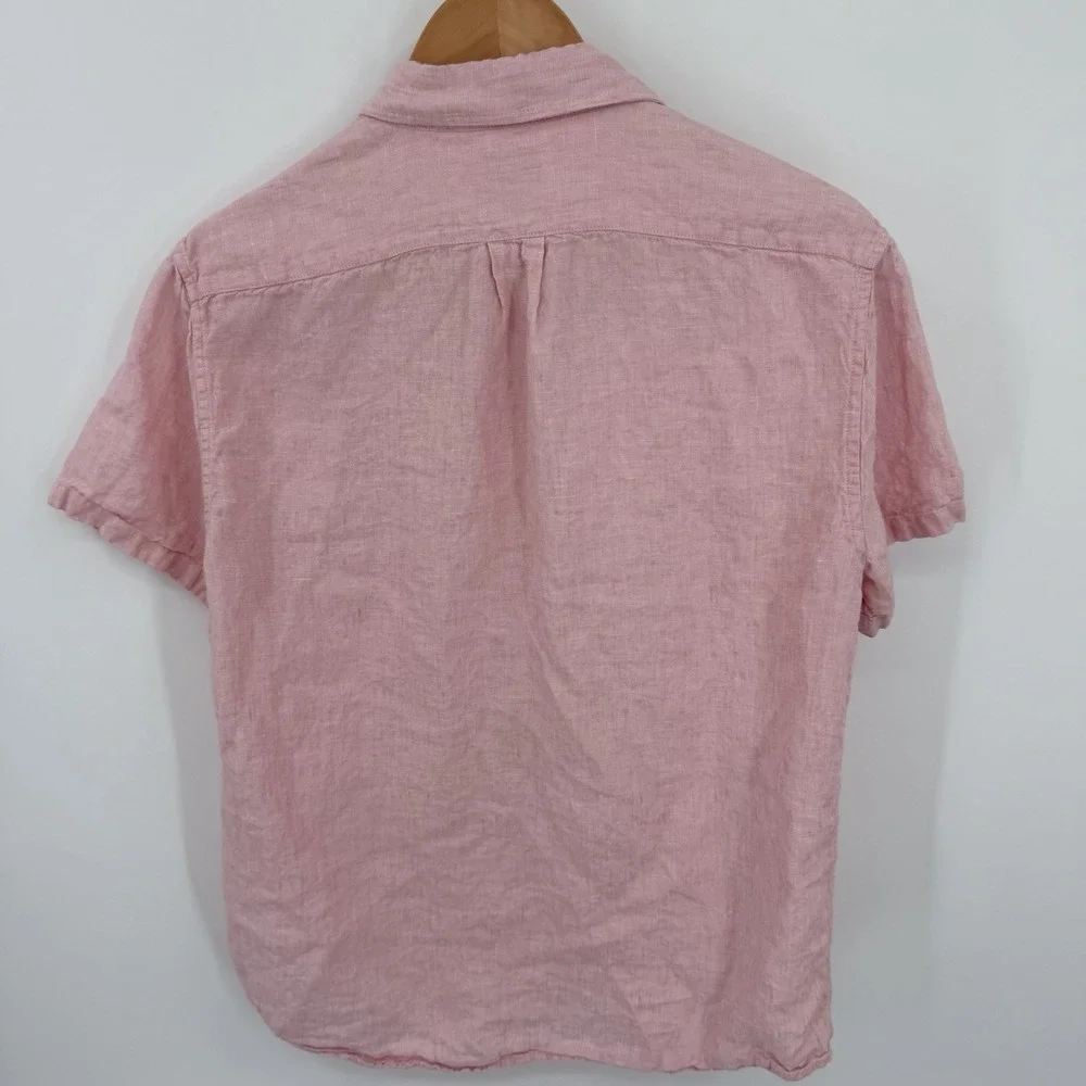 J. Crew Pink Irish Linen Sz M Button Up Baird McNutt Shirt Coastal Preppy Beach